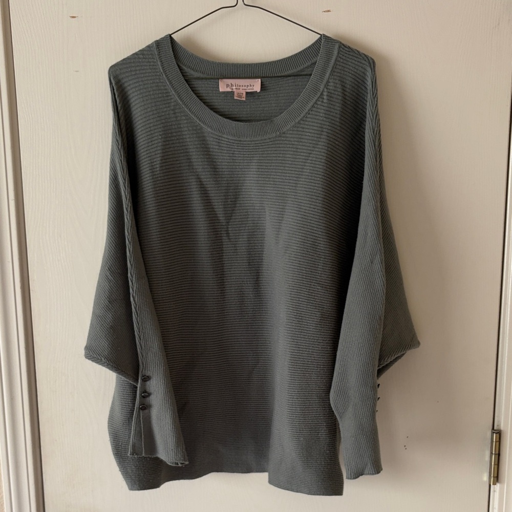 Green Philosophy Ribbed Sweater with Button Detail | size 1x